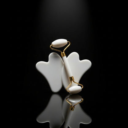 Gua Sha Jade Roller for the Face, GeeRic Gua Sha Tool Jade Roller for Facial Massage Tools, Natural Jade Roller Set of Soothing Stone, Eliminates Eye Swelling, Skin, Face,