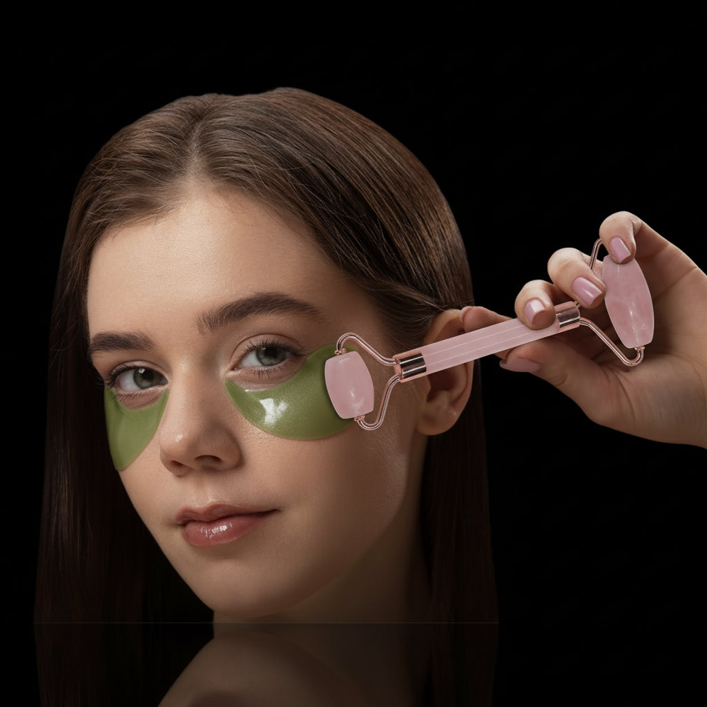 GUGUG Jade Roller and Gua Sha Set, Rose Quartz Roller with Guasha Stone, Facial Roller for Women, Massage Tool for Face, Neck and Body Muscles Relaxing