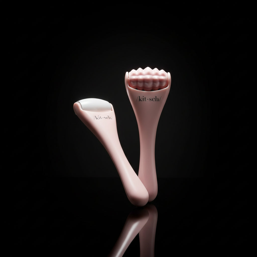Kitsch Mini Ice Roller & Mini Face Roller Set with Pouch - Ice Roller for Face and Eye Puffiness | Facial Roller & Facial Massage Roller | Facial Roller for Puffy Eyes | Face Ice Roller (Blush)