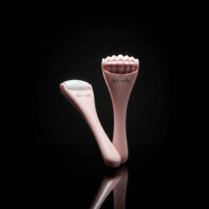 Kitsch Mini Ice Roller & Mini Face Roller Set with Pouch - Ice Roller for Face and Eye Puffiness | Facial Roller & Facial Massage Roller | Facial Roller for Puffy Eyes | Face Ice Roller (Blush)