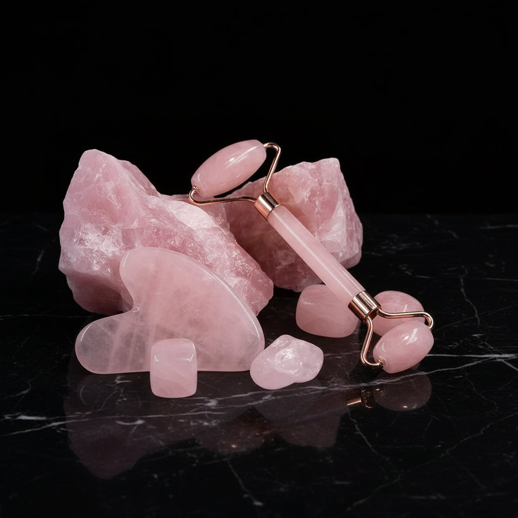 GUGUG Jade Roller and Gua Sha Set, Rose Quartz Roller with Guasha Stone, Facial Roller for Women, Massage Tool for Face, Neck and Body Muscles Relaxing