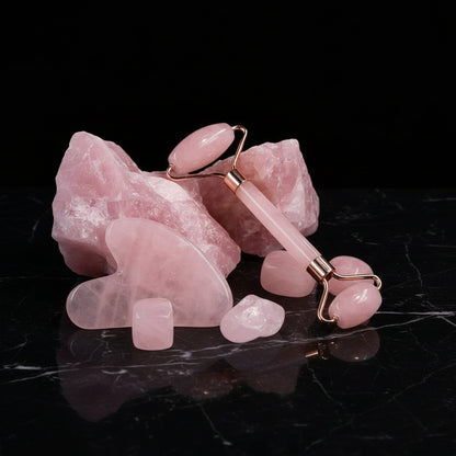GUGUG Jade Roller and Gua Sha Set, Rose Quartz Roller with Guasha Stone, Facial Roller for Women, Massage Tool for Face, Neck and Body Muscles Relaxing