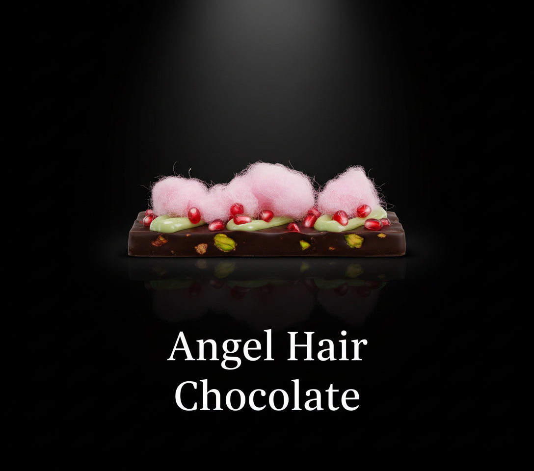 Angel hair chocolade - Angel Hair roze roze - met een fijn vanillearoma, granaatappel & suikerspin & pistachecrème - 60 gr - Dubai chocolade 2.0