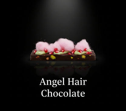 Angel hair chocolade - Angel Hair roze roze - met een fijn vanillearoma, granaatappel & suikerspin & pistachecrème - 60 gr - Dubai chocolade 2.0