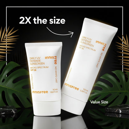 innisfree Daily UV Defense Sunscreen Broad Spectrum SPF 36, Invisible Korean Sunscreen for Face with No White Cast