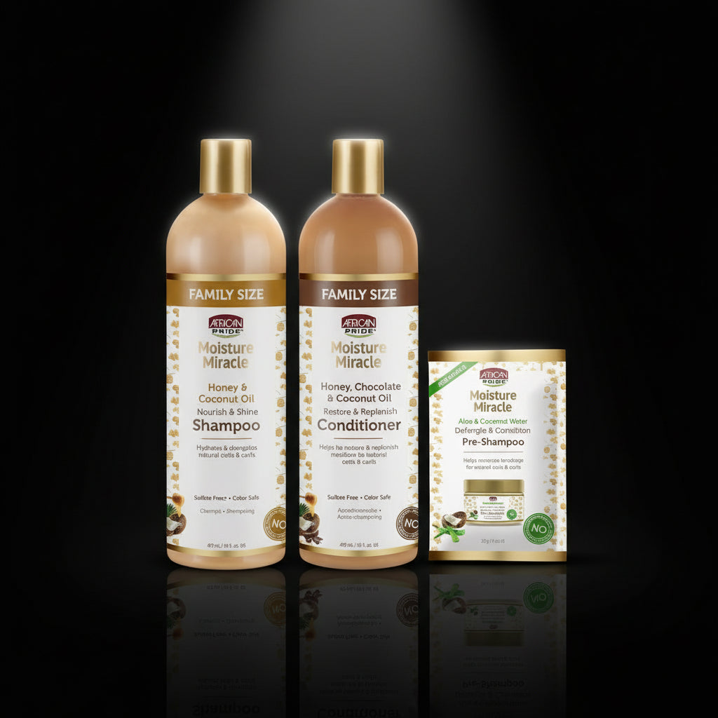 African Pride Moisture Miracle - For Natural Coils & Curls, Nourishes & Shines, Sulfate Free, Color Safe (3 in 1 Set)