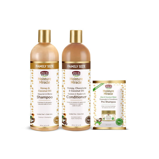 African Pride Moisture Miracle - For Natural Coils & Curls, Nourishes & Shines, Sulfate Free, Color Safe (3 in 1 Set)