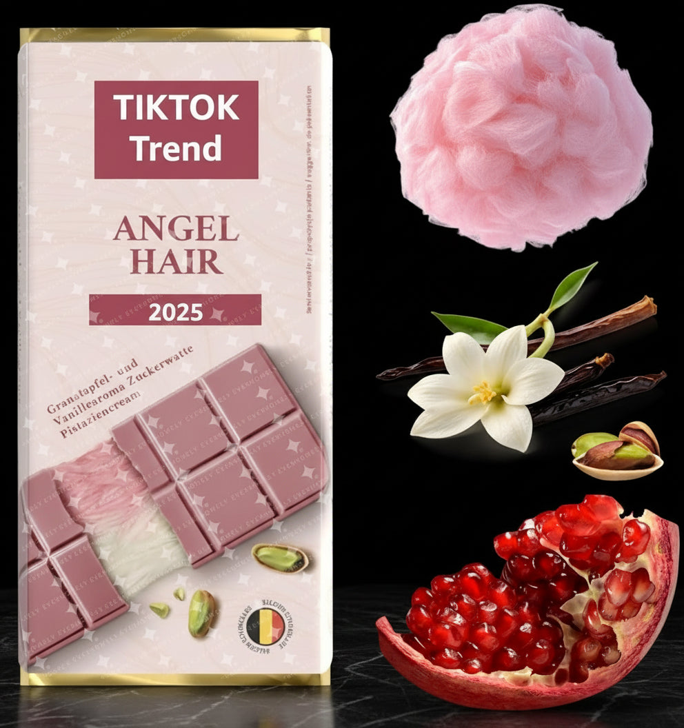 Angel hair chocolade - Angel Hair roze roze - met een fijn vanillearoma, granaatappel & suikerspin & pistachecrème - 60 gr - Dubai chocolade 2.0