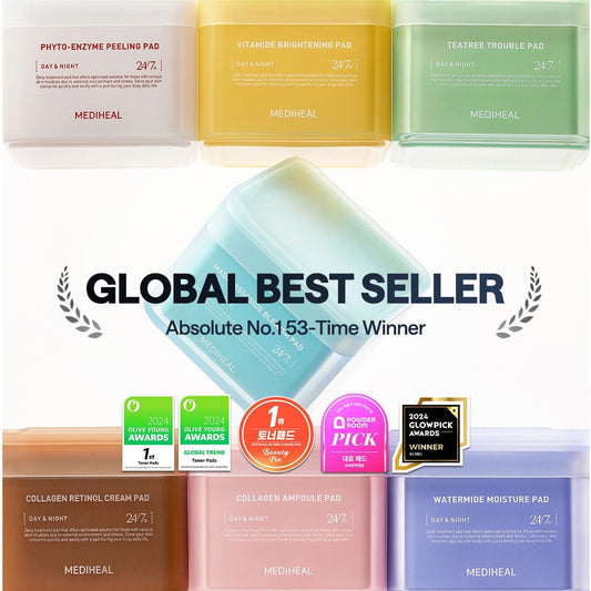 MEDIHEAL Collageen Ampoule Pad - Vierkante Katoenen Gezichtstoner Pads Collageen & Ceramide - Huidversteviging & Elasticiteit Herstellen - Rimpels & Lijntjes Strakker - Vegan Eco Silk Pads, 100 Pads