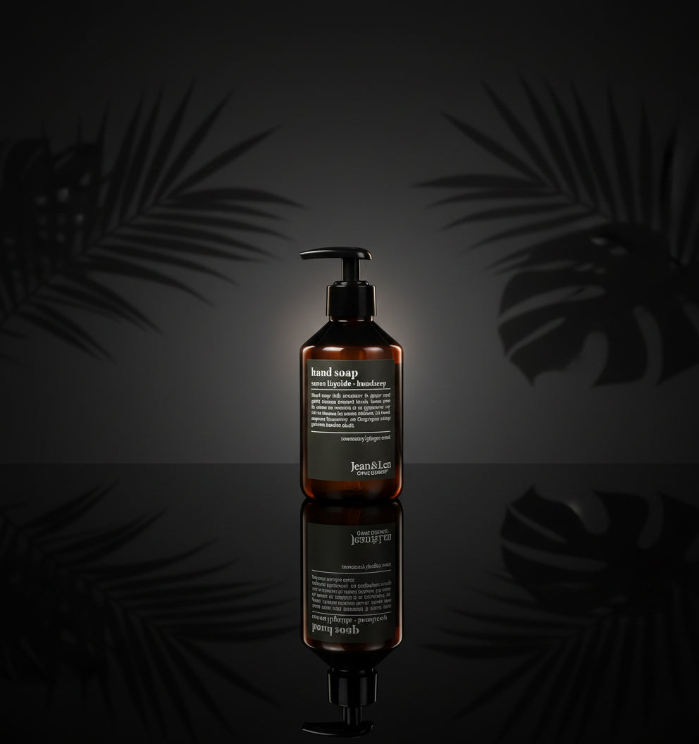 Jean & Len Handzeep Rozemarijn & Gember, reinigt gestreste handen, voor dagelijks gebruik, vloeibare zeep in navulbare pompdispenser, zonder parabenen, siliconen & microplastics, 250 ml