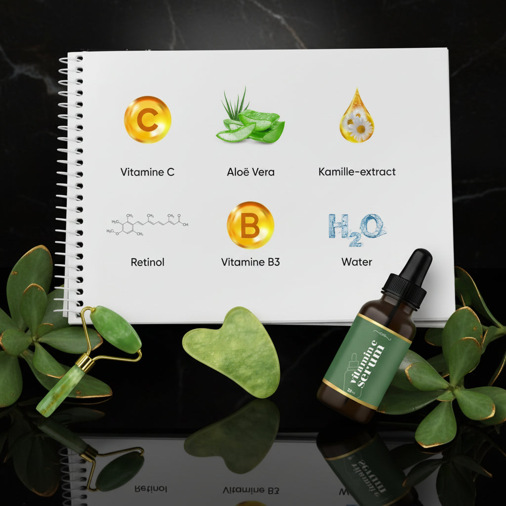 Jade Roller with Gua Sha and Vitamin C Serum - Aloe Vera & Retinol - Facial Roller - 100% Pure Jade Stone Facial Massage - Anti-Aging Massage Set