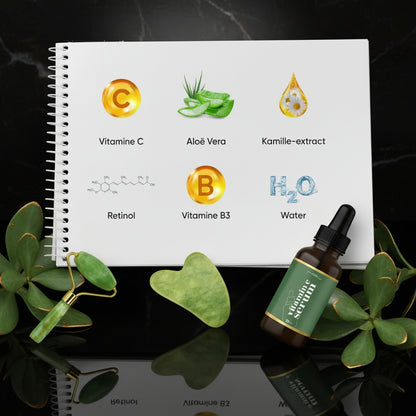 Jade Roller with Gua Sha and Vitamin C Serum - Aloe Vera & Retinol - Facial Roller - 100% Pure Jade Stone Facial Massage - Anti-Aging Massage Set