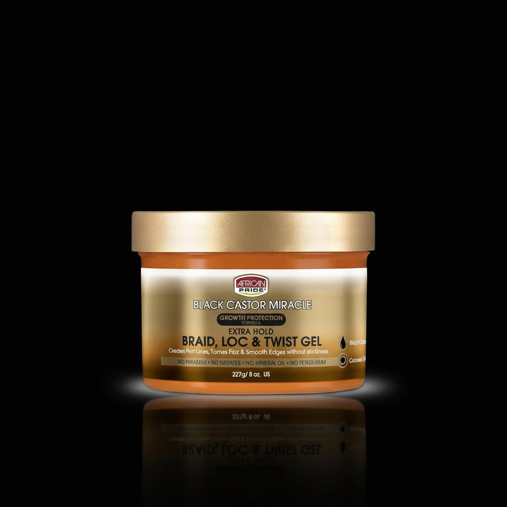 African Pride Black Castor Miracle Extra Hold Braid, Loc, Twist Gel, Tames Frizz & Edges, No Parabens, Sulfates, Mineral Oil or Petrolatum, Contains Black Castor & Coconut Oil