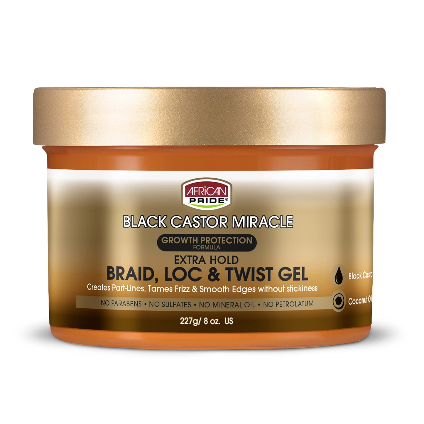 African Pride Black Castor Miracle Extra Hold Braid, Loc, Twist Gel - Tames Frizz & Edges, No Parabens, No Sulfates, No Mineral Oil, No Petrolatum, Contains Black Castor & Coconut Oil, 8 oz (3 Pack)