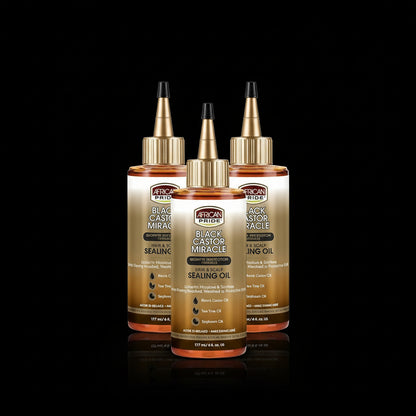African Pride Black Castor Miracle Hair & Scalp Sealing Oil - Locks in Moisture & Soothes, Contains Black Castor Oil, Tea Tree Oil, Soybean Oil 6 oz (3 Pack)