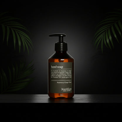 Jean & Len Handzeep Rozemarijn & Gember, reinigt gestreste handen, voor dagelijks gebruik, vloeibare zeep in navulbare pompdispenser, zonder parabenen, siliconen & microplastics, 250 ml