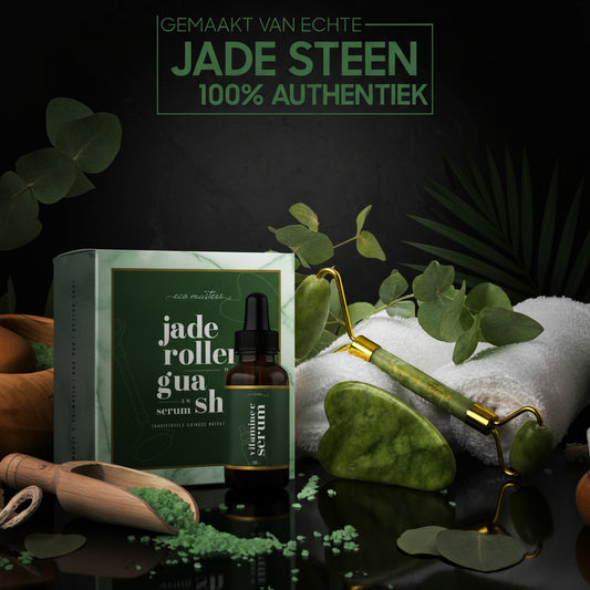 Jade Roller with Gua Sha and Vitamin C Serum - Aloe Vera & Retinol - Facial Roller - 100% Pure Jade Stone Facial Massage - Anti-Aging Massage Set