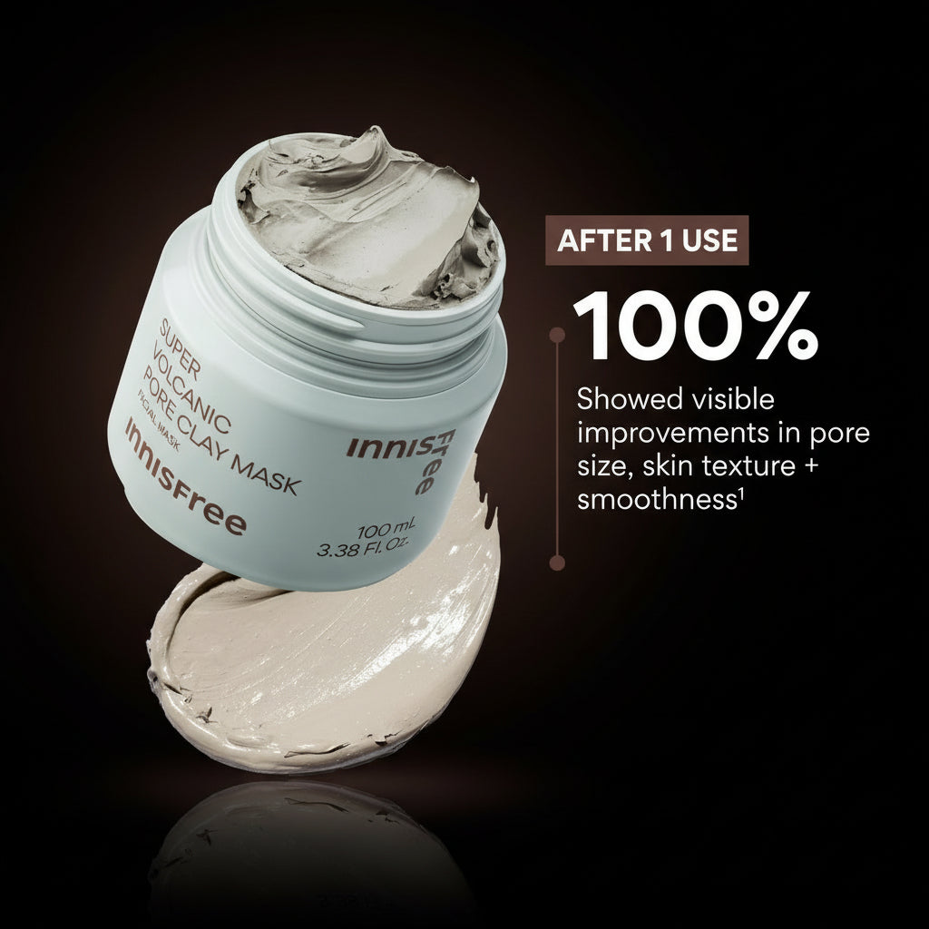 innisfree Super Volcanic Pore Clay Mask, Korean Pore Clearing Clay Mask with Volcanic Clusters and AHA