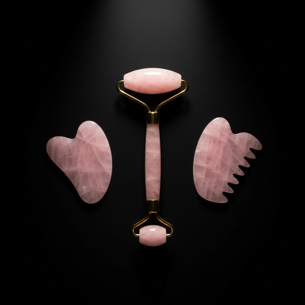 GeeRic Jade Roller & Gua Sha Scraping Massage Tool Anti-Aging Quartz 100% Natural Facial Jade Stone Set - Face Eye Neck Beauty Roller for Slimming & Firming - Rejuvenate Skin and