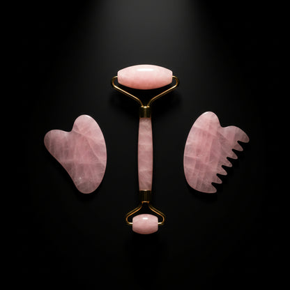 GeeRic Jade Roller & Gua Sha Scraping Massage Tool Anti-Aging Quartz 100% Natural Facial Jade Stone Set - Face Eye Neck Beauty Roller for Slimming & Firming - Rejuvenate Skin and