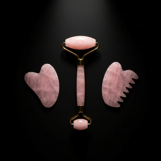 GeeRic Jade Roller & Gua Sha Scraping Massage Tool Anti-Aging Quartz 100% Natural Facial Jade Stone Set - Face Eye Neck Beauty Roller for Slimming & Firming - Rejuvenate Skin and