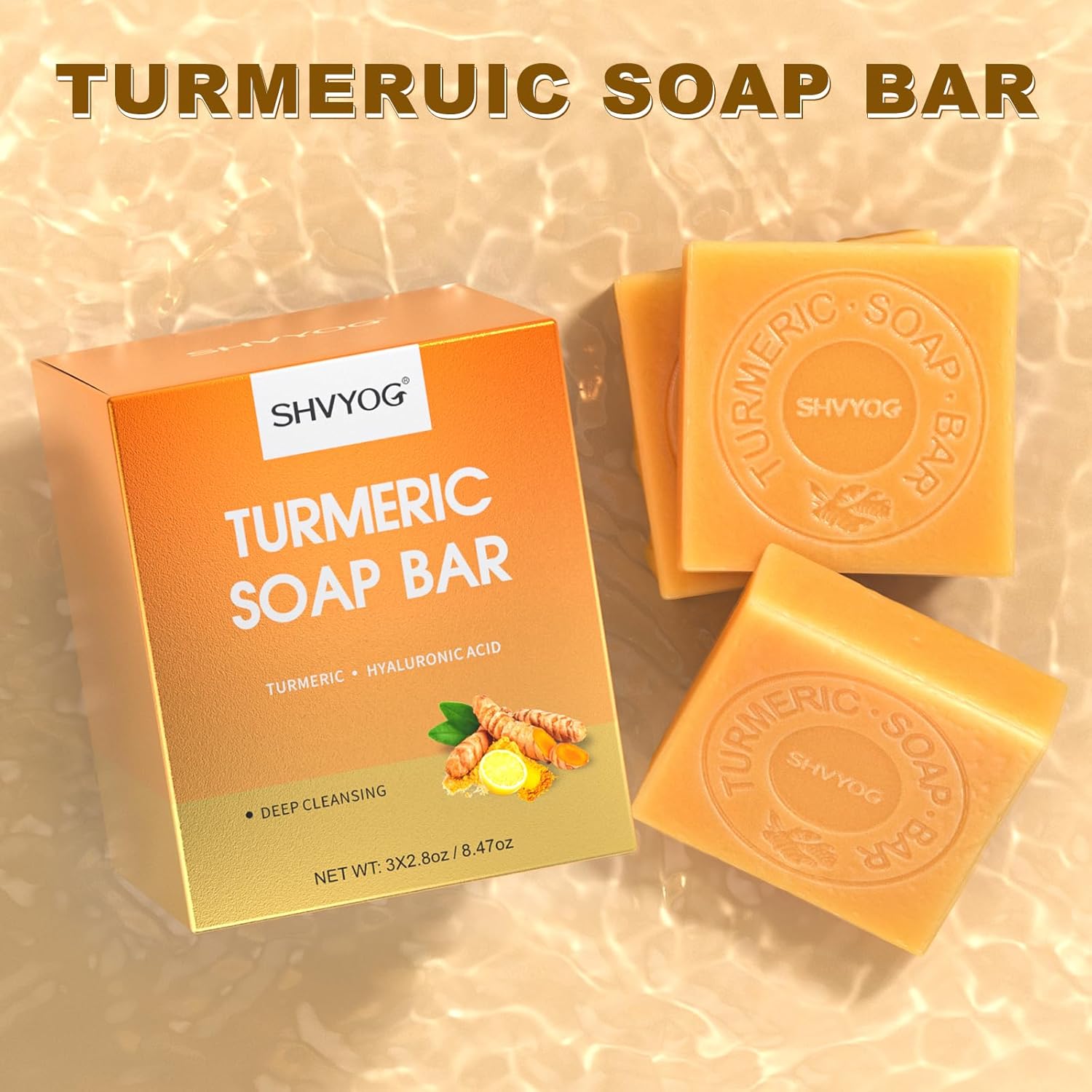 Kojiczuurzeep, kurkumazeep, vitamine C-zeep, acne-mee-eters donkere vlek verwijderen, hyaluronzuur voor diepe reiniging, zachte zeep voor hydratatie van gezicht en lichaam, met een schuimnet (3-pack)