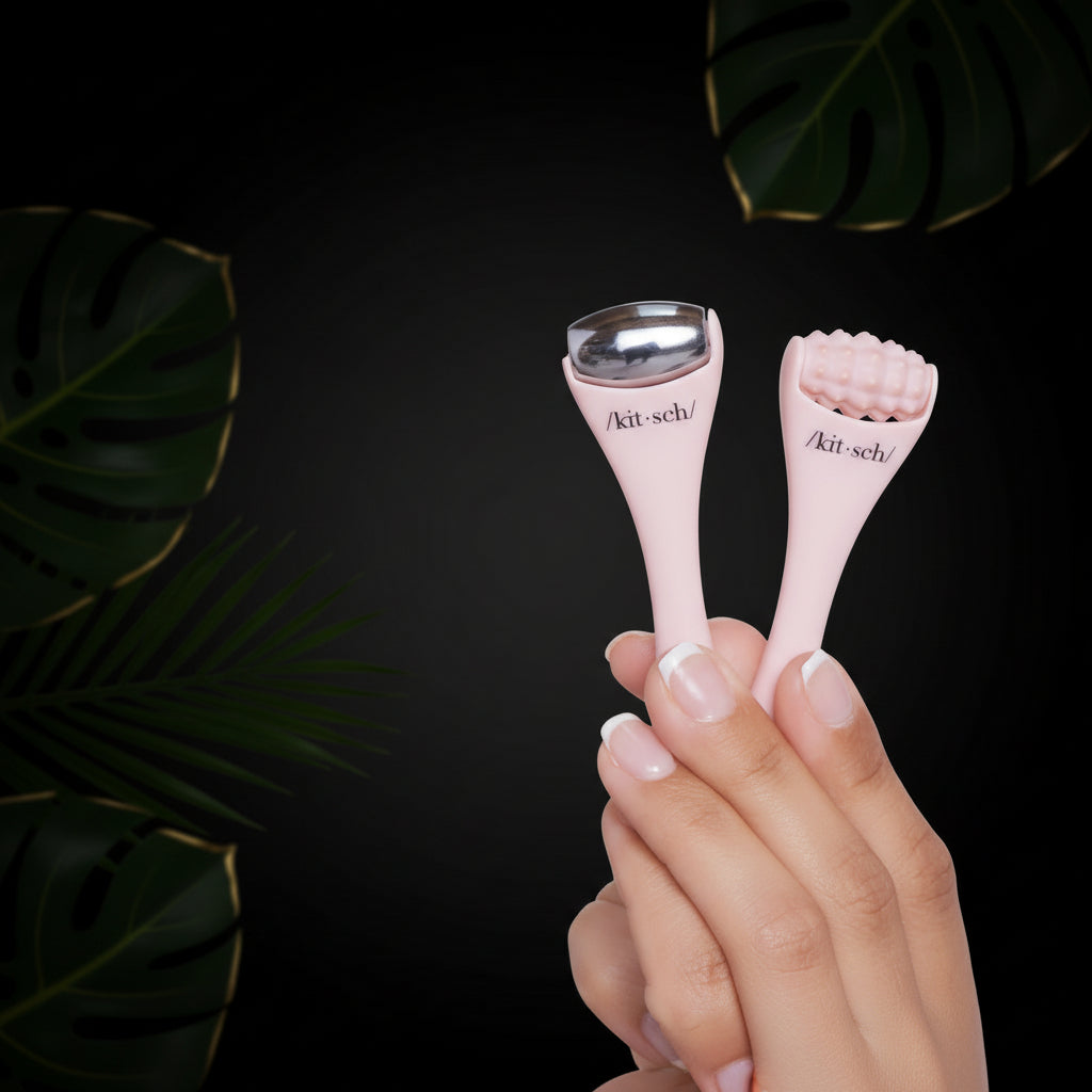 Kitsch Mini Ice Roller & Mini Face Roller Set with Pouch - Ice Roller for Face and Eye Puffiness | Facial Roller & Facial Massage Roller | Facial Roller for Puffy Eyes | Face Ice Roller (Blush)