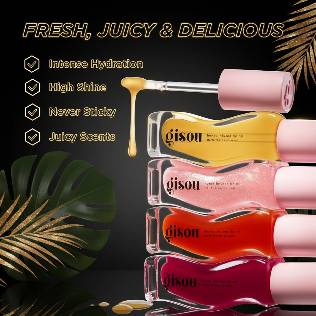 Gisou Honey Infused Hydrating Lip Oil, Nourishing Lip Moisturizer for Dry Lips, High Shine, Smooth Finish, Clear Golden Glow Shade, Fresh Honey Scent, Honey Gold, 8ml