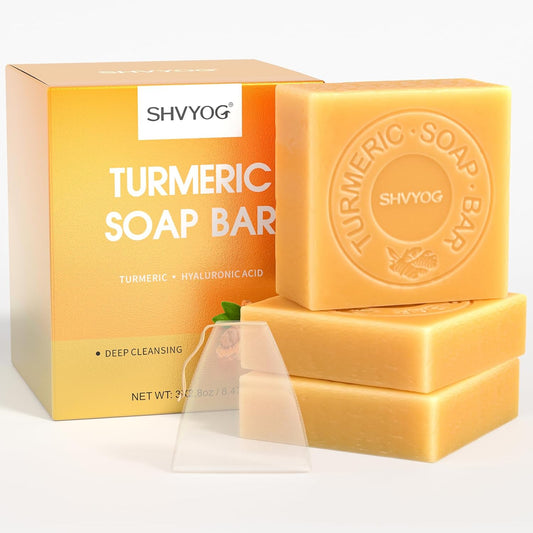 Kojiczuurzeep, kurkumazeep, vitamine C-zeep, acne-mee-eters donkere vlek verwijderen, hyaluronzuur voor diepe reiniging, zachte zeep voor hydratatie van gezicht en lichaam, met een schuimnet (3-pack)