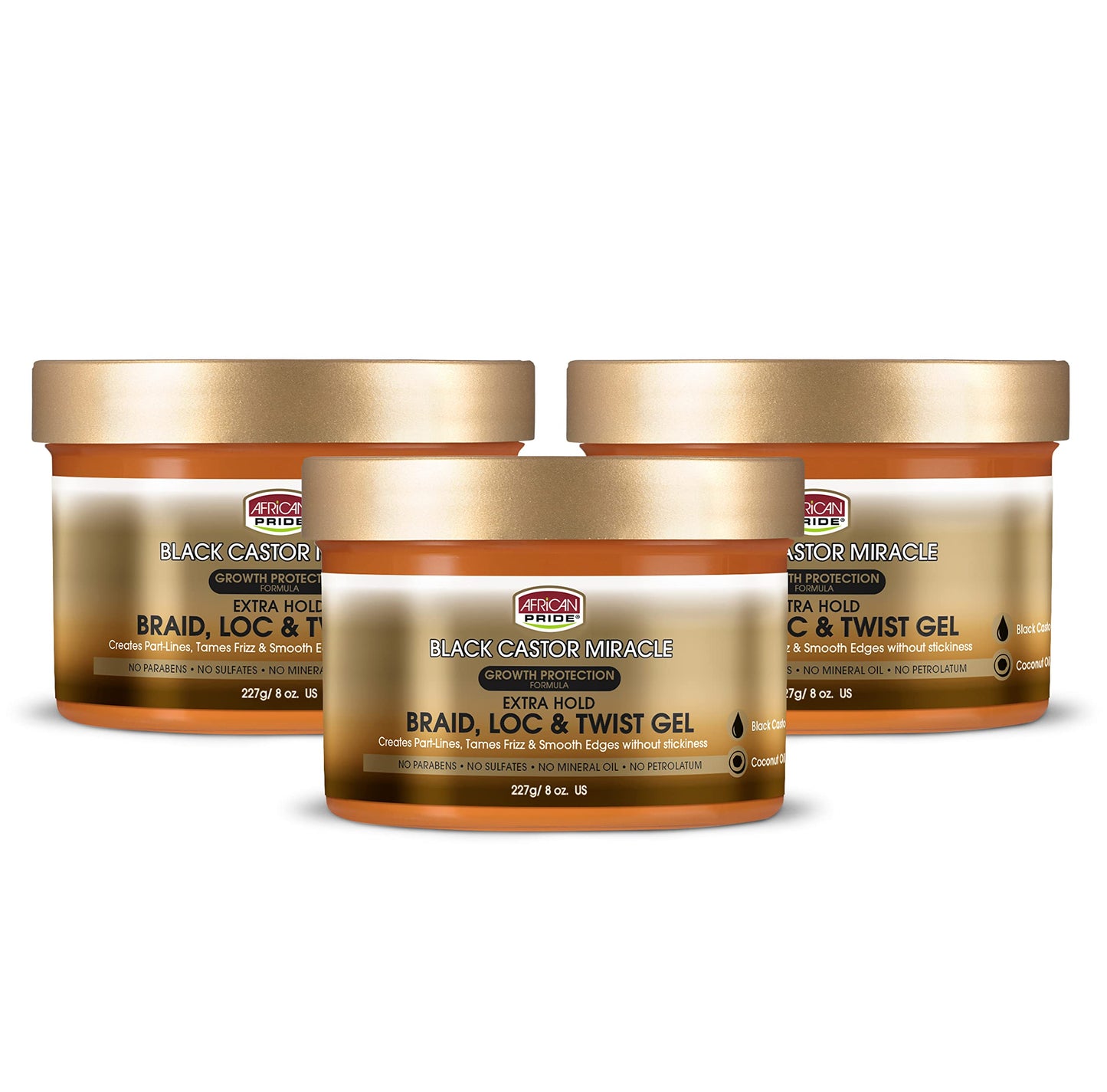 African Pride Black Castor Miracle Extra Hold Braid, Loc, Twist Gel, Tames Frizz & Edges, No Parabens, Sulfates, Mineral Oil or Petrolatum, Contains Black Castor & Coconut Oil