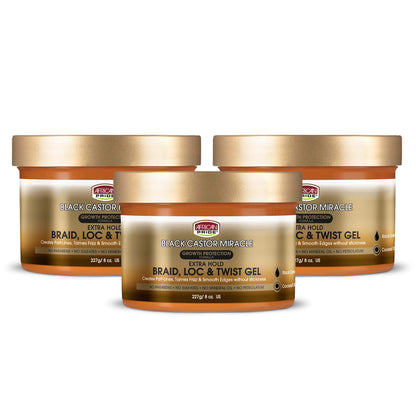 African Pride Black Castor Miracle Extra Hold Braid, Loc, Twist Gel, Tames Frizz & Edges, No Parabens, Sulfates, Mineral Oil or Petrolatum, Contains Black Castor & Coconut Oil