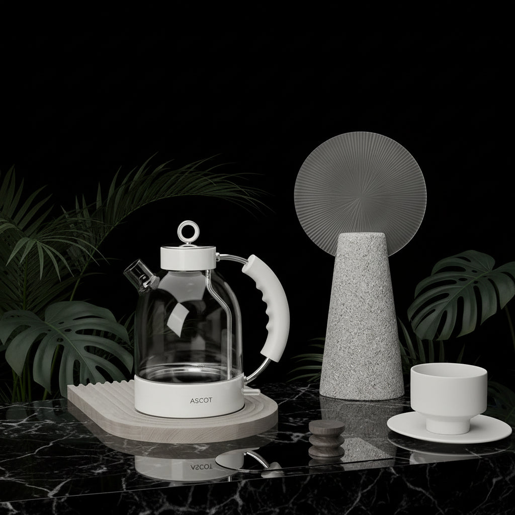 ASCOT Electric Kettle, Glass Electric Tea Kettle Gifts for Men/Women/Family 1.5L 1500W Borosilicate Glass Tea Heater, with Auto Shut-Off and Boil-Dry Protection (Polar White)