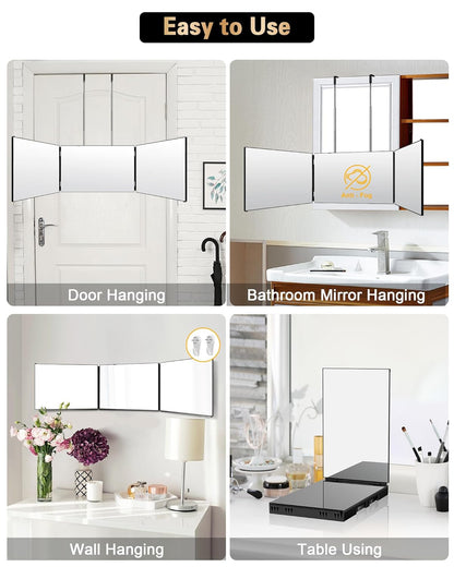 JUSRON 360 Viewing Angle Self Hair Cutting Mirror, Clear Anti-Fog HD Glass (Black Without LED Without Accessories)