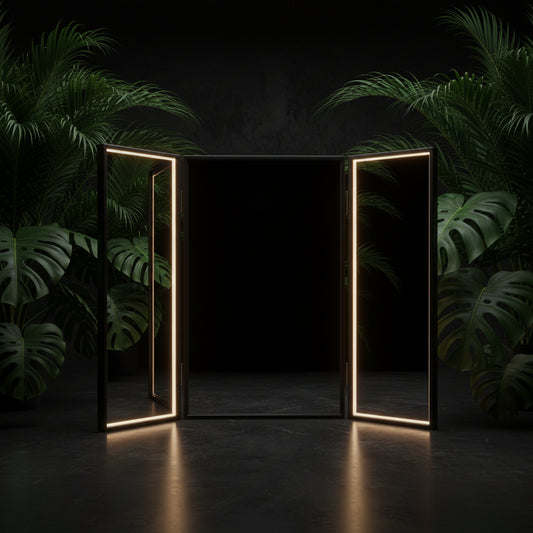 JUSRON 360 Viewing Angle Self Hair Cutting Mirror, Clear Anti-Fog HD Glass (Black Without LED Without Accessories)