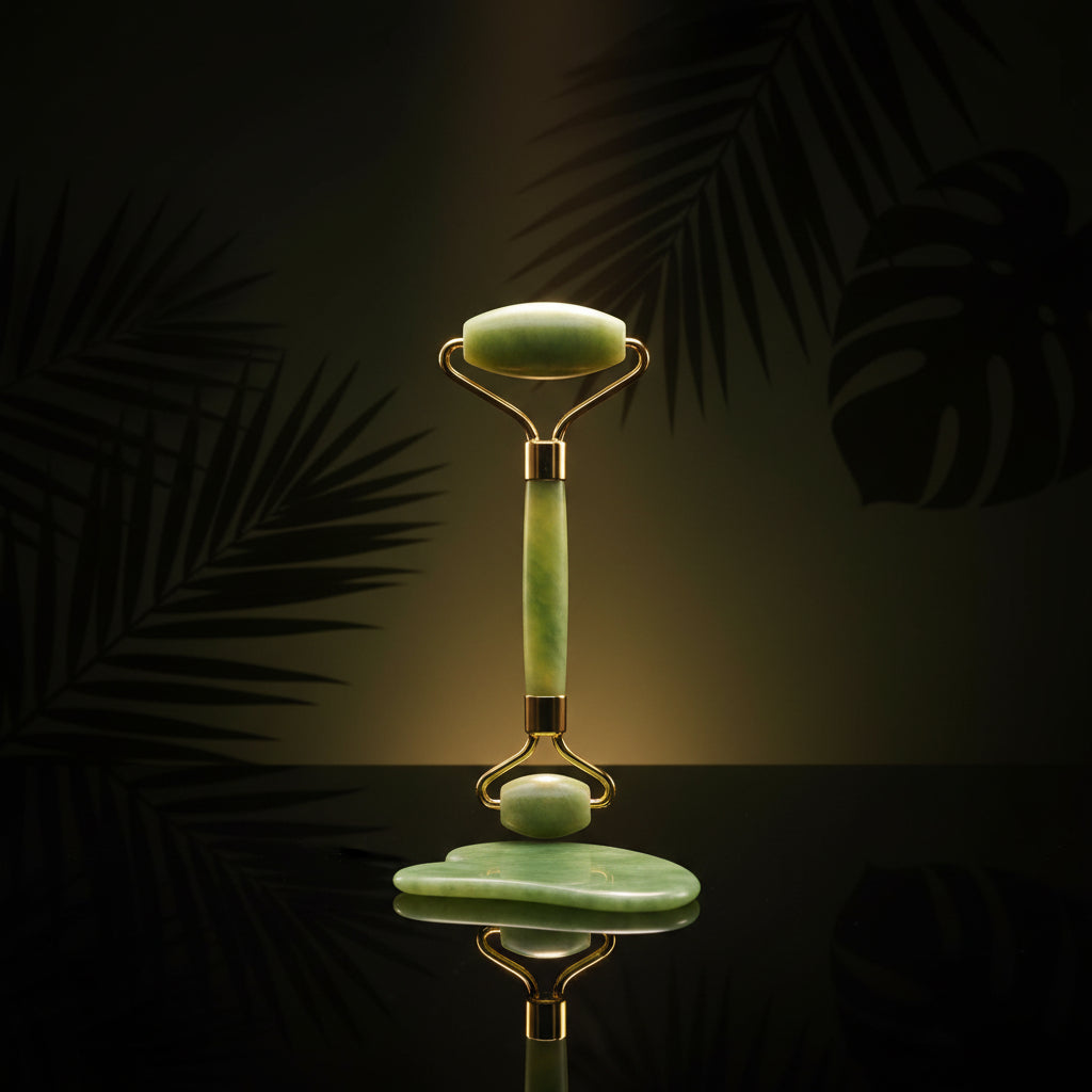 Jade Roller with Gua Sha and Vitamin C Serum - Aloe Vera & Retinol - Facial Roller - 100% Pure Jade Stone Facial Massage - Anti-Aging Massage Set