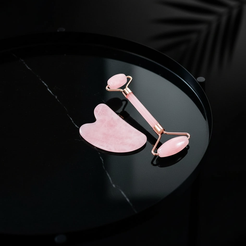 GeeRic Jade Roller & Gua Sha Scraping Massage Tool Anti-Aging Quartz 100% Natural Facial Jade Stone Set - Face Eye Neck Beauty Roller for Slimming & Firming - Rejuvenate Skin and