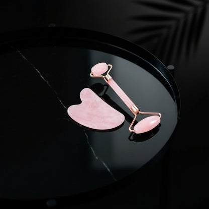 GeeRic Jade Roller & Gua Sha Scraping Massage Tool Anti-Aging Quartz 100% Natural Facial Jade Stone Set - Face Eye Neck Beauty Roller for Slimming & Firming - Rejuvenate Skin and