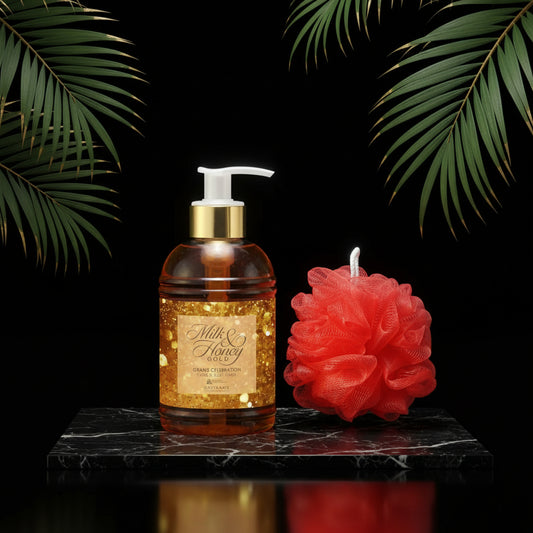 Grand Celebration Hand & Body Wash and Soft Loofah Sponge Body Bath for Men & Women (Color May Vary)(Combo) (by Ori Flame)