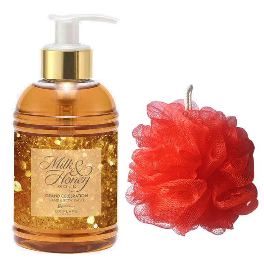 Grand Celebration Hand & Body Wash and Soft Loofah Sponge Body Bath for Men & Women (Color May Vary)(Combo) (by Ori Flame)
