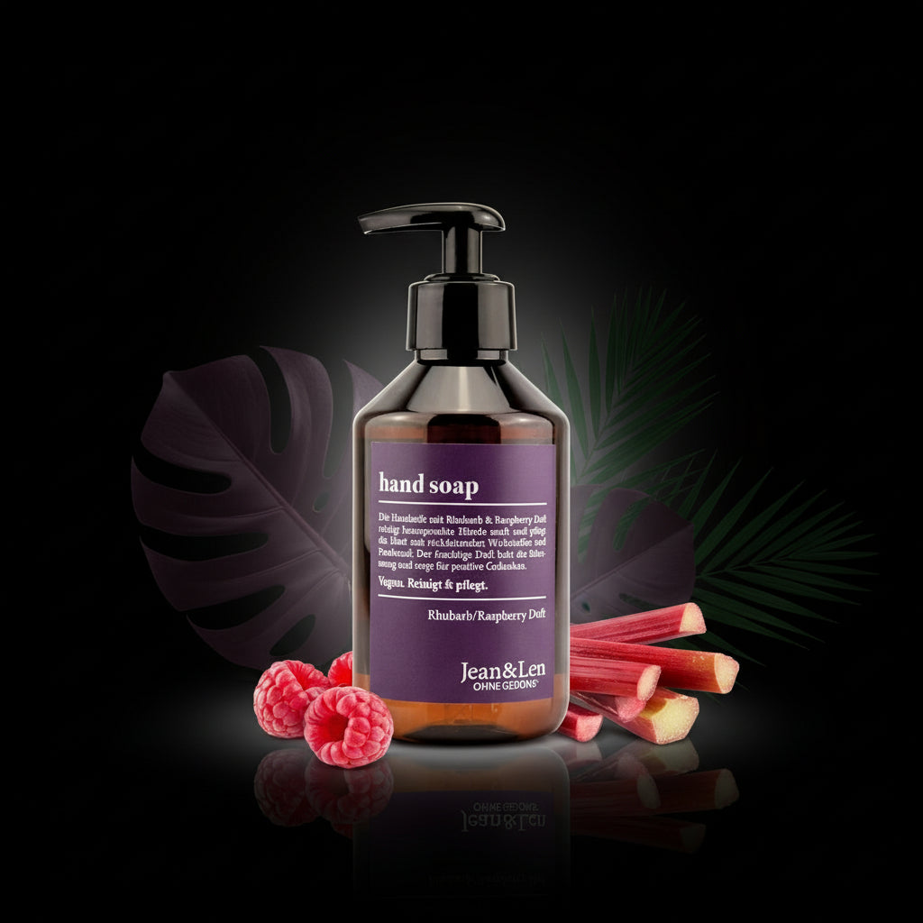 Jean & Len Alchimiste Handzeep Rabarber & Framboos, vloeibare zeep in pompdispenser voor schone en verzorgde handen, fruitige geur, zonder parabenen & siliconen, veganistisch, 250 ml