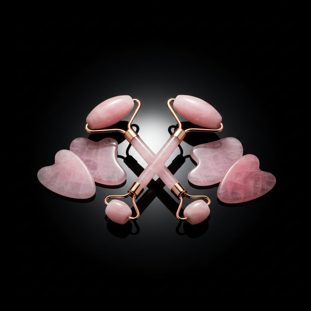 GUGUG Jade Roller and Gua Sha Set, Rose Quartz Roller with Guasha Stone, Facial Roller for Women, Massage Tool for Face, Neck and Body Muscles Relaxing