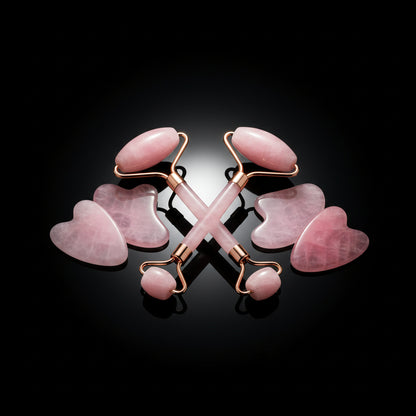 GUGUG Jade Roller and Gua Sha Set, Rose Quartz Roller with Guasha Stone, Facial Roller for Women, Massage Tool for Face, Neck and Body Muscles Relaxing