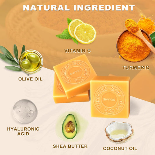 Kojiczuurzeep, kurkumazeep, vitamine C-zeep, acne-mee-eters donkere vlek verwijderen, hyaluronzuur voor diepe reiniging, zachte zeep voor hydratatie van gezicht en lichaam, met een schuimnet (3-pack)