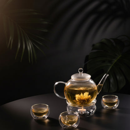 Teabloom Stovetop & Microwave Safe Glass Teapot with Removable Loose Tea Glass Infuser – Includes 2 Blooming Teas – 2-in-1 Tea Kettle and Tea Maker – Tea Purist's Choice