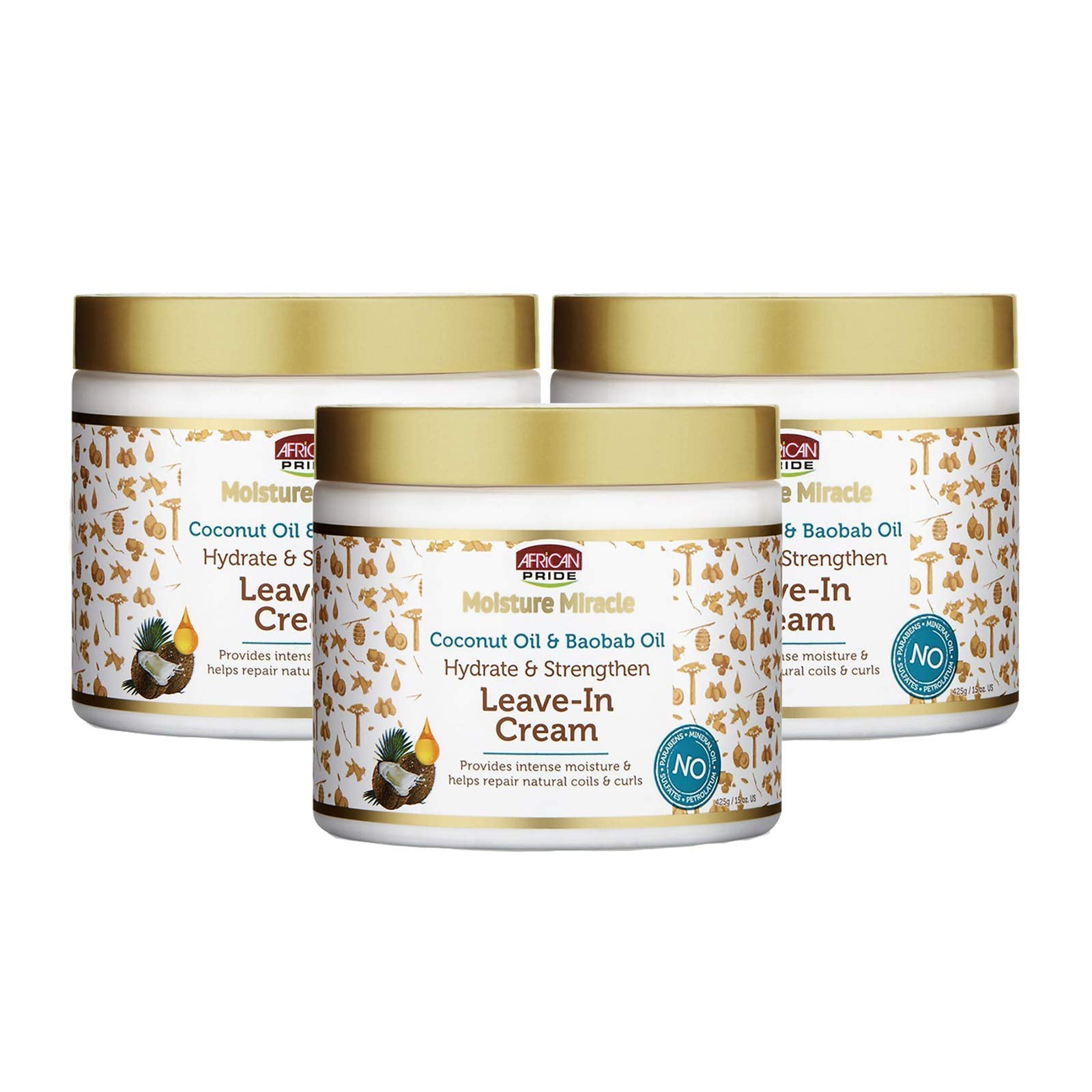 African Pride Moisture Miracle Coconut Oil & Baobab Oil Leave-In Hair Cream - Provides Intense Moisture & Helps Repair Natural Coils & Curls, Hydrates & Strengthens, 18 oz