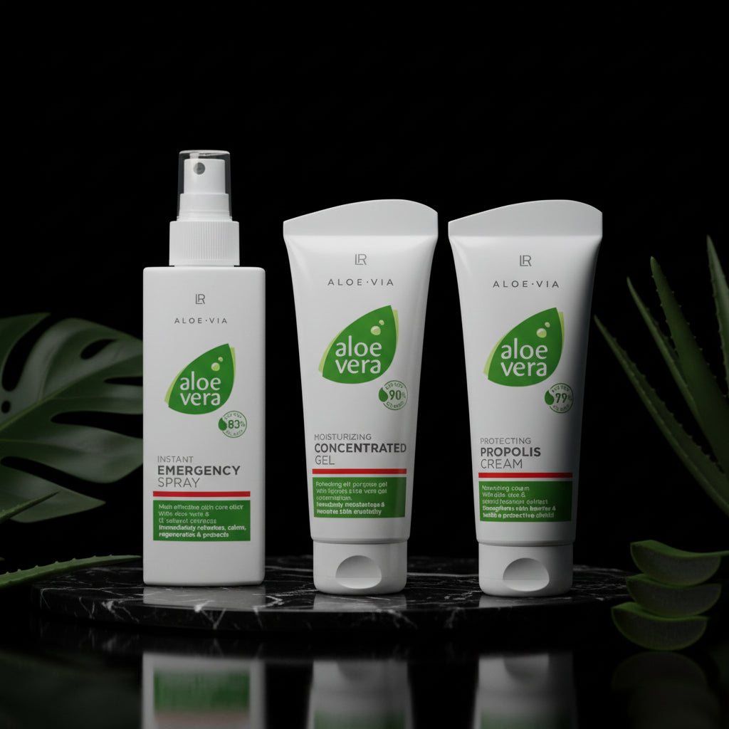 LR ALOE VIA Aloë Vera speciale verzorgingsdoos (gelconcentraat, propolis-crème, noodspray)