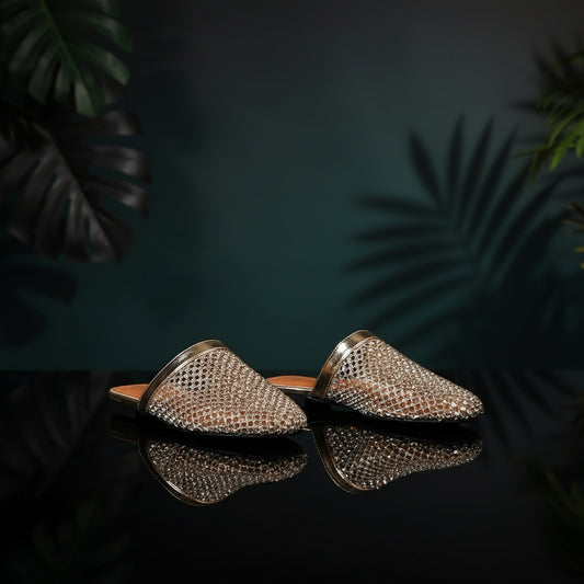 Sparkling Rhinestone Mesh Flat Slippers