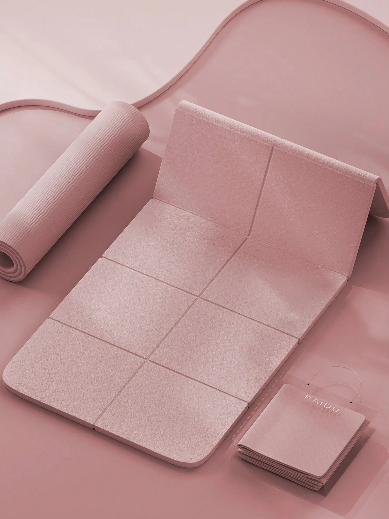1Pc Pink Foldable Yoga Mat, Tpe Material, 183*61*0.6Cm, Easy to Carry, Suitable for Home Use