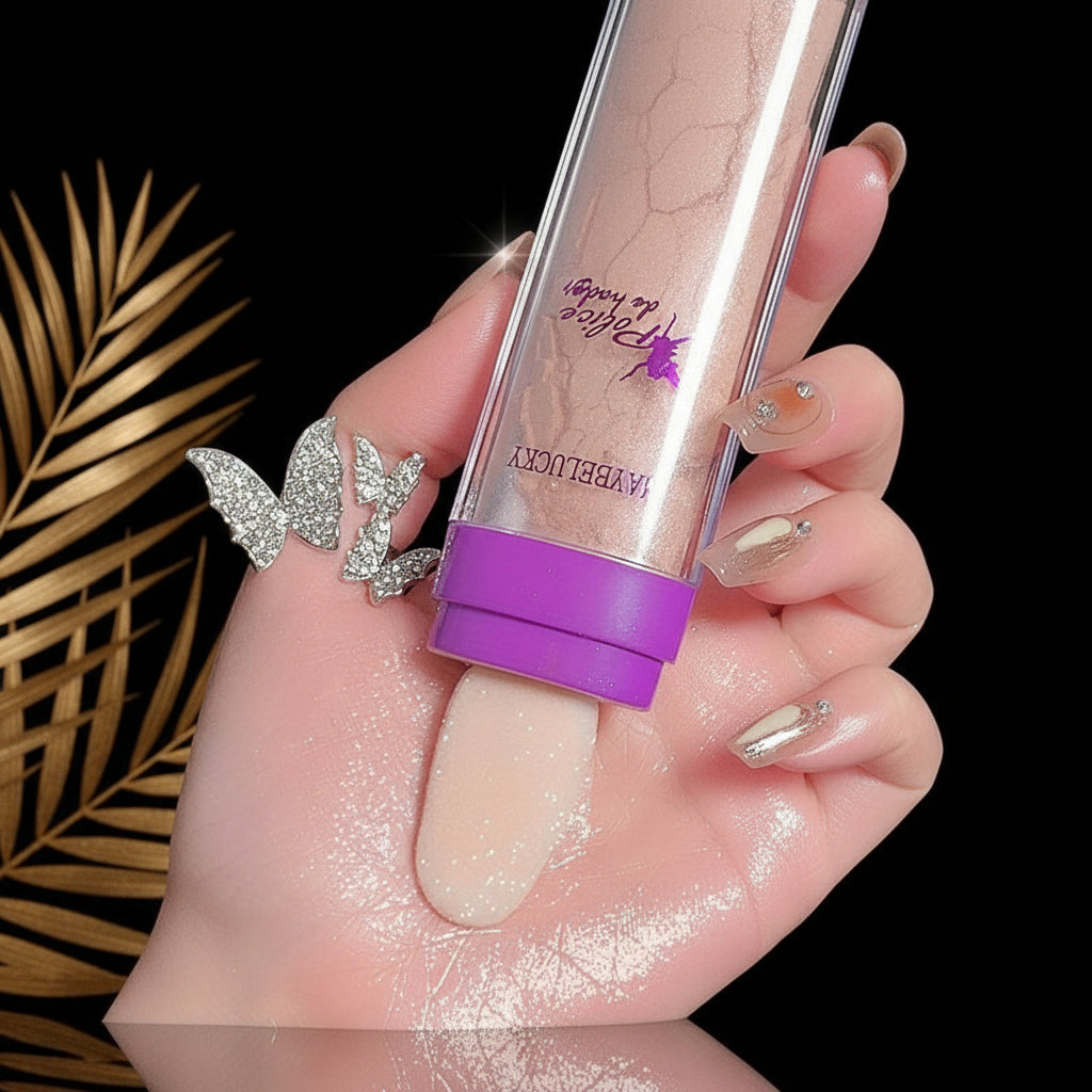 A highlighter stick by MAYBELUCKY with packaging showing dimensions, with the stick visible alongside the box.