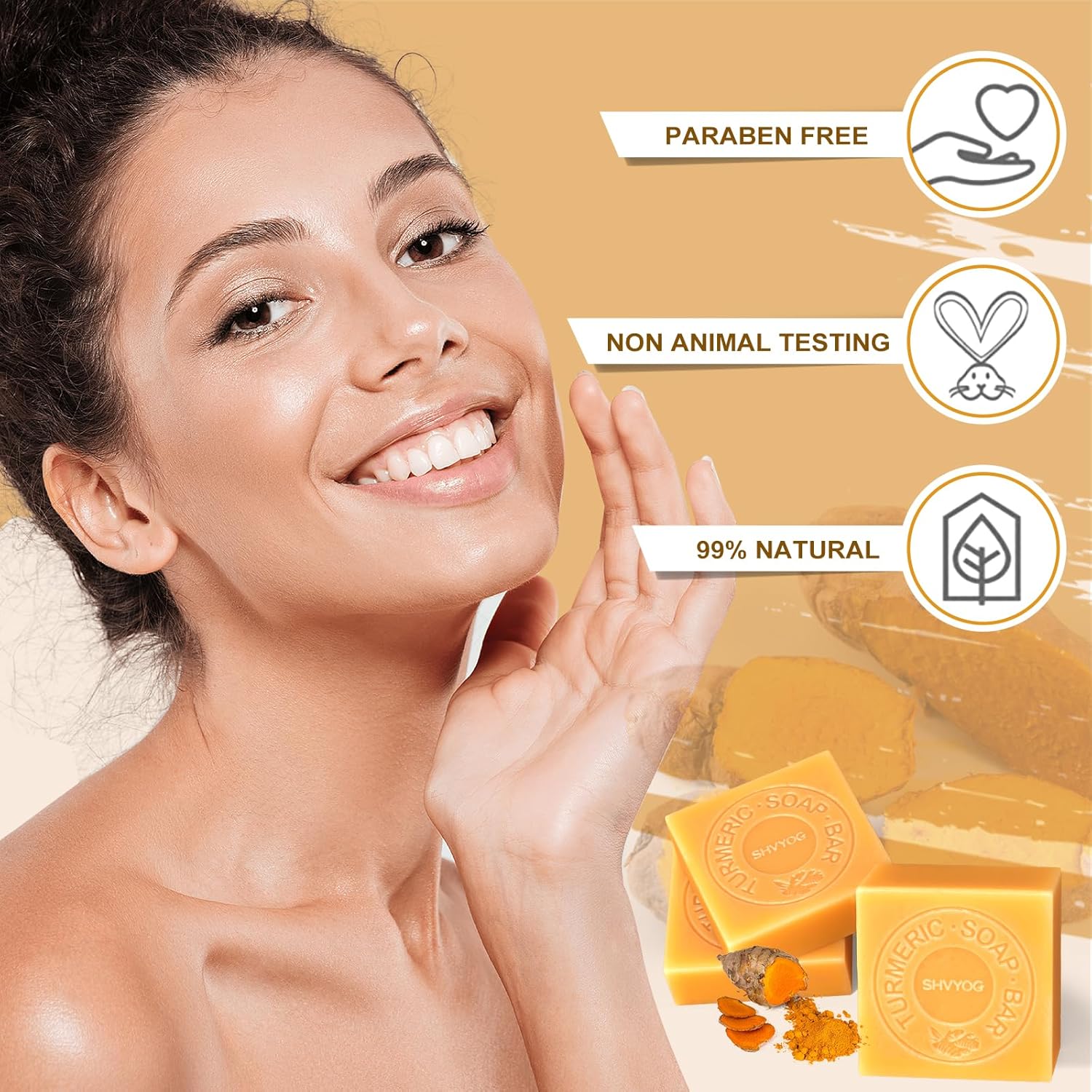 Kojiczuurzeep, kurkumazeep, vitamine C-zeep, acne-mee-eters donkere vlek verwijderen, hyaluronzuur voor diepe reiniging, zachte zeep voor hydratatie van gezicht en lichaam, met een schuimnet (3-pack)